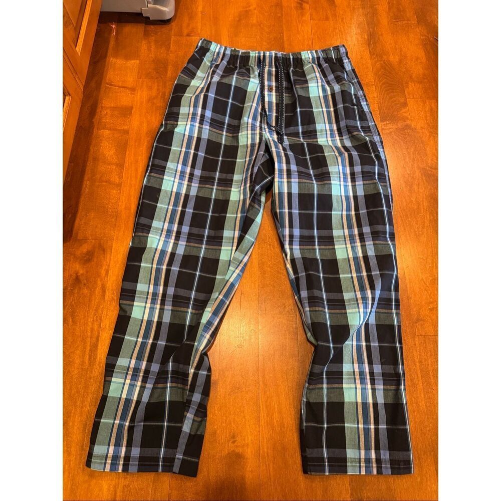 Tommy Bahama Men’s Plaid Lounge Pajama Pants Size L Blue Green Drawstring Cotton